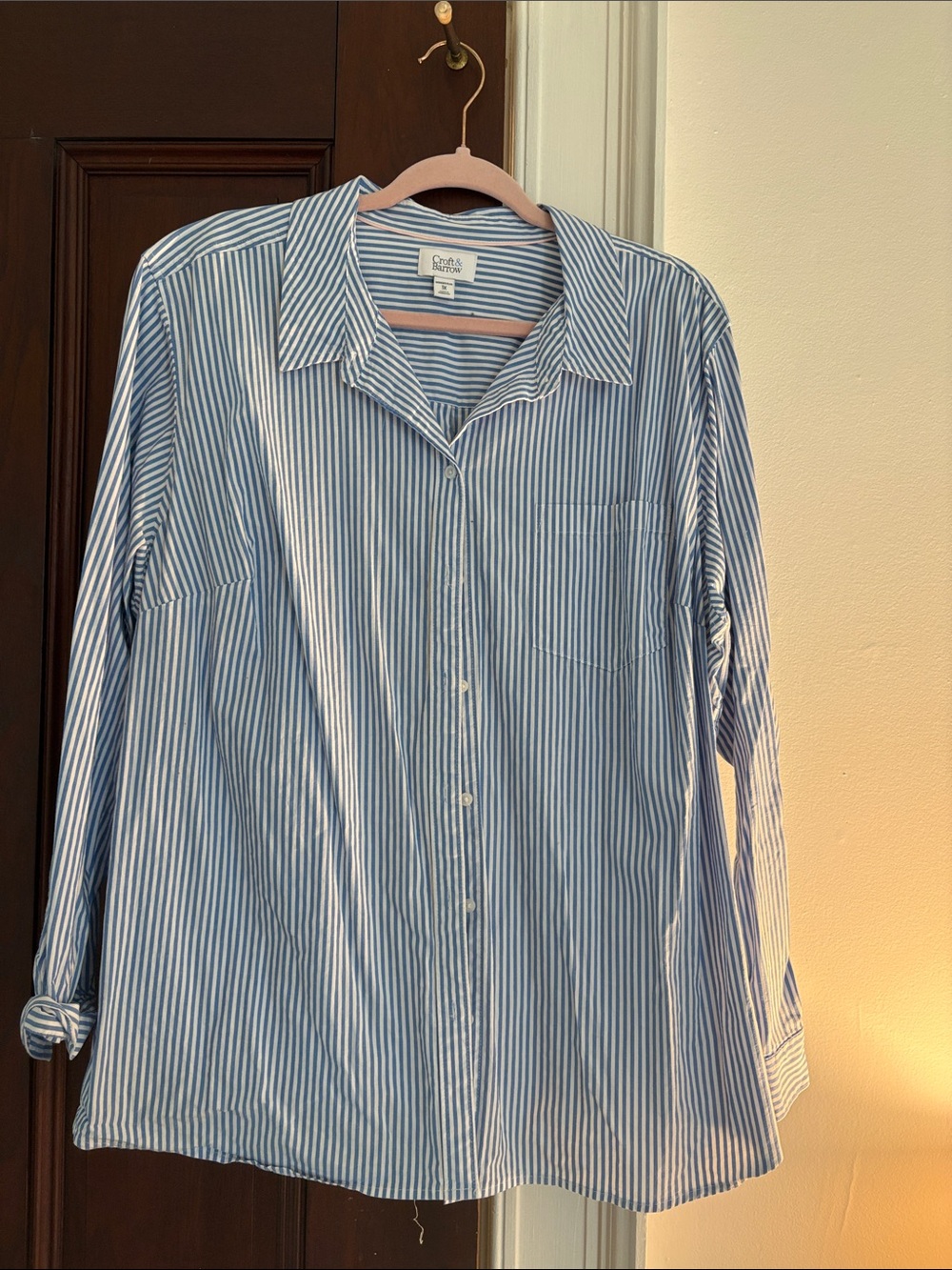 croft & barrow Blue and White Vertical Stripe Button-Down Shirt